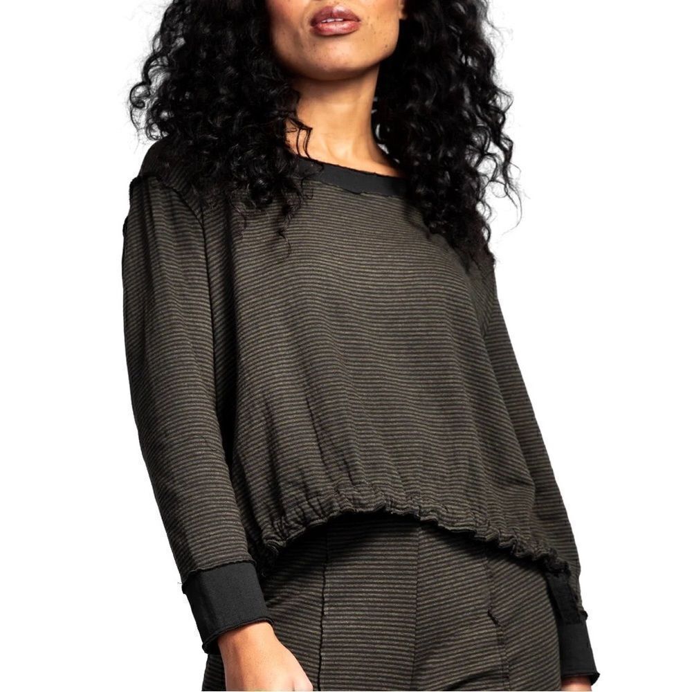 NWT HABITAT LIV DRAWSTRING BOXY SWEATSHIRT TOP CITRON STRIPE Sz 2X- 3X Host Pick